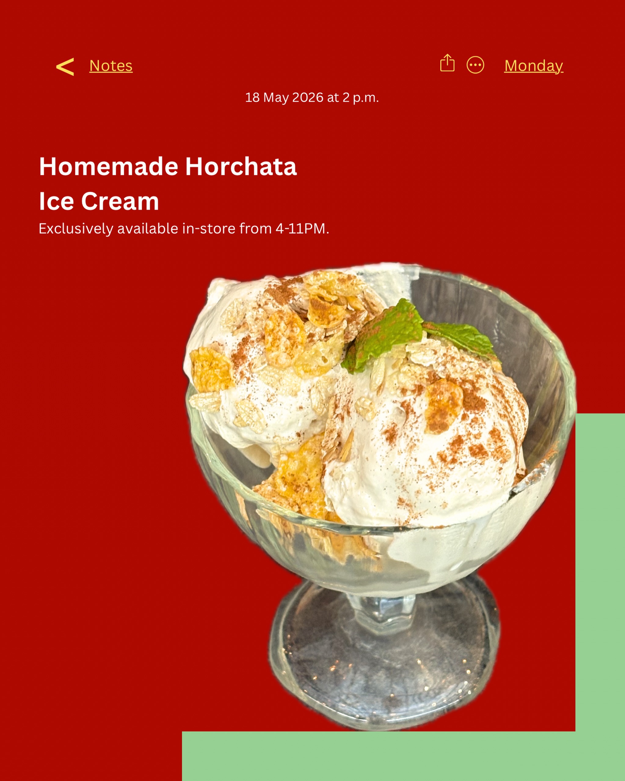 Homemade Horchata Ice Cream in a glass bowl with cinnamon and mint